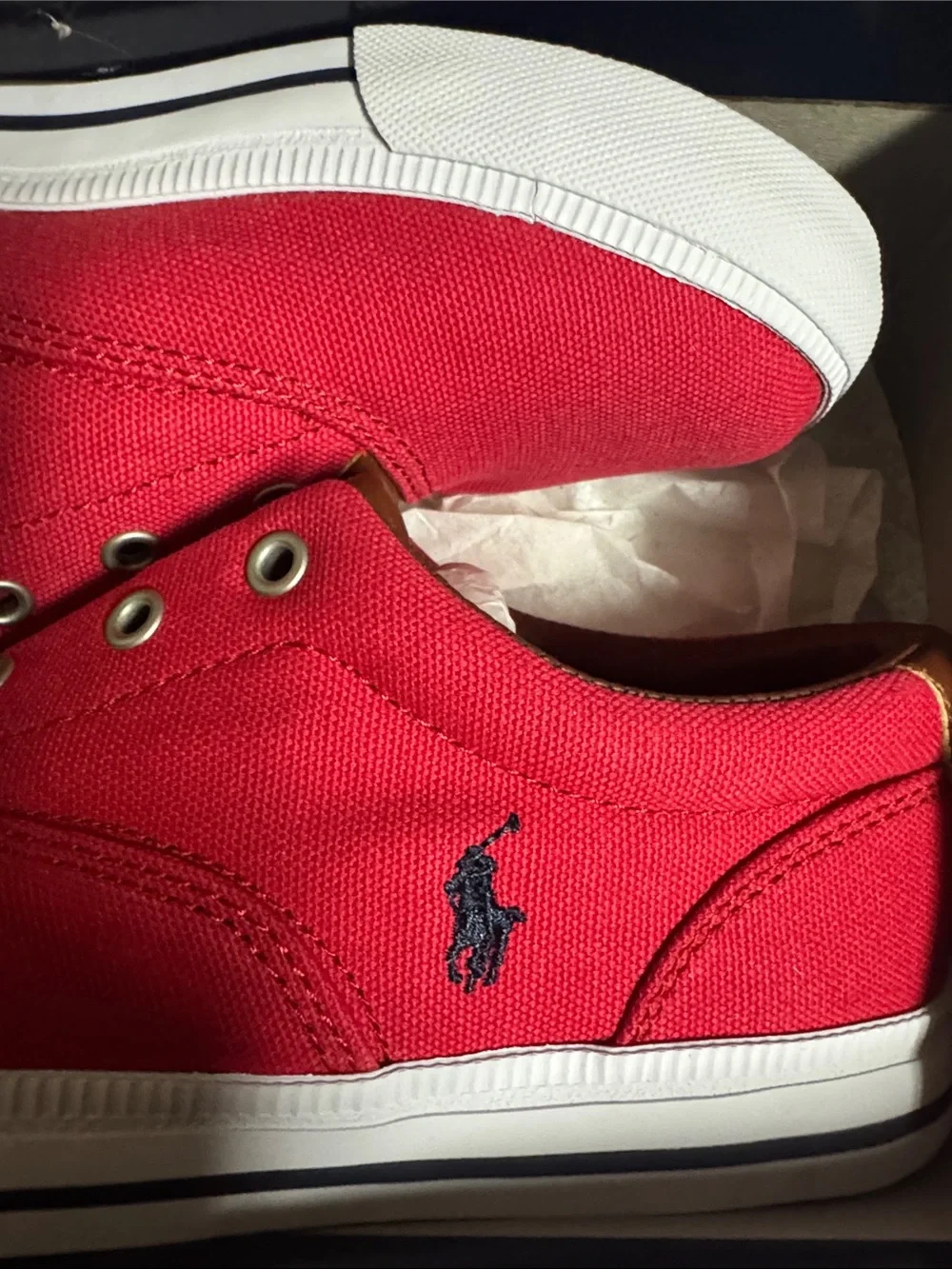 Ralph Lauren Red Canvas Low-Top Sneakers with White Sole